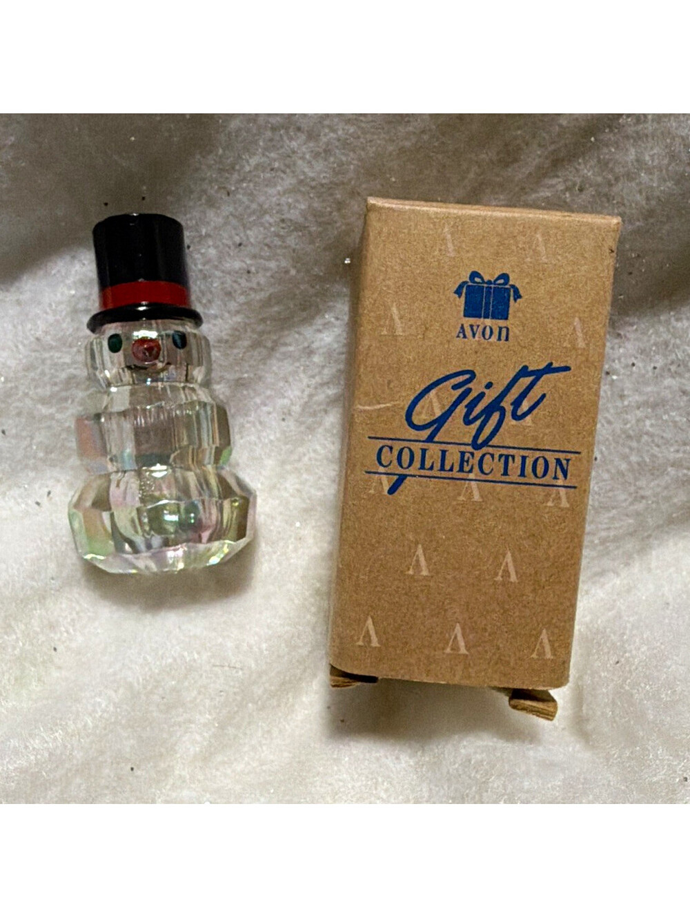 Avon Clear Glass Lighted Snowman Christmas Tree Ornament w/ Box